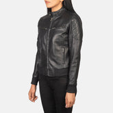 Kalian Black Leather Bomber Jacket